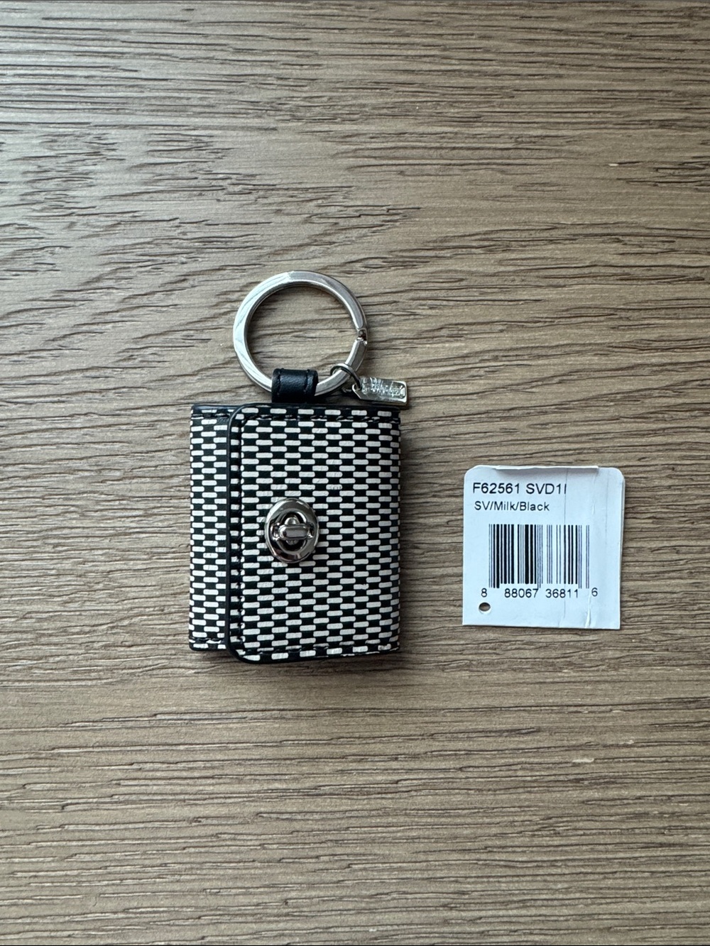 Coach Milk & Black Signature Key Case with Key Ring